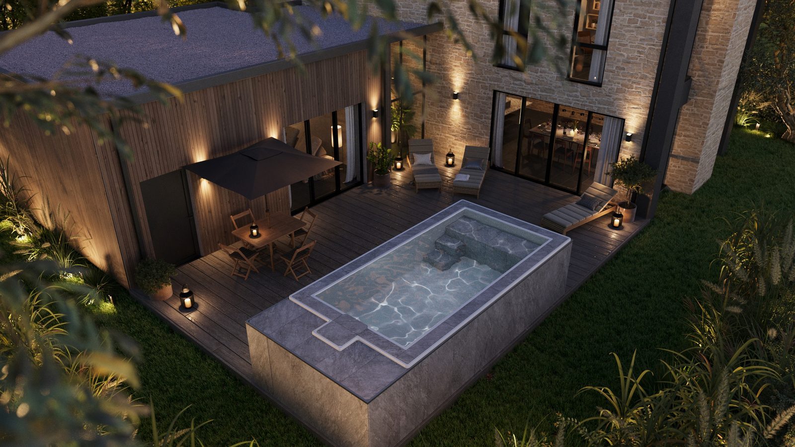 Mini-piscine intégrée sur une terrasse