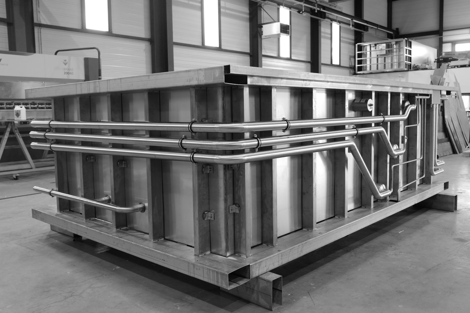 AquaSteel stainless-steel tank being assembled in the workshop