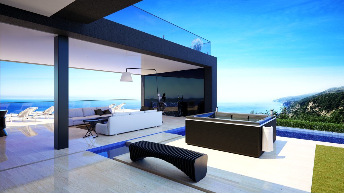 LATITUDE 59° Design-Spa auf einer modernen Terrasse