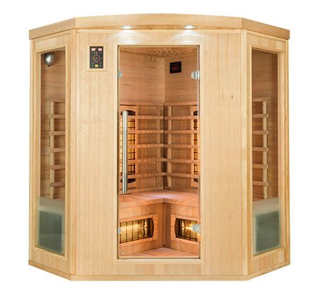 Infrarotsauna Apollon Quartz, Eckkabine aus hellem Holz