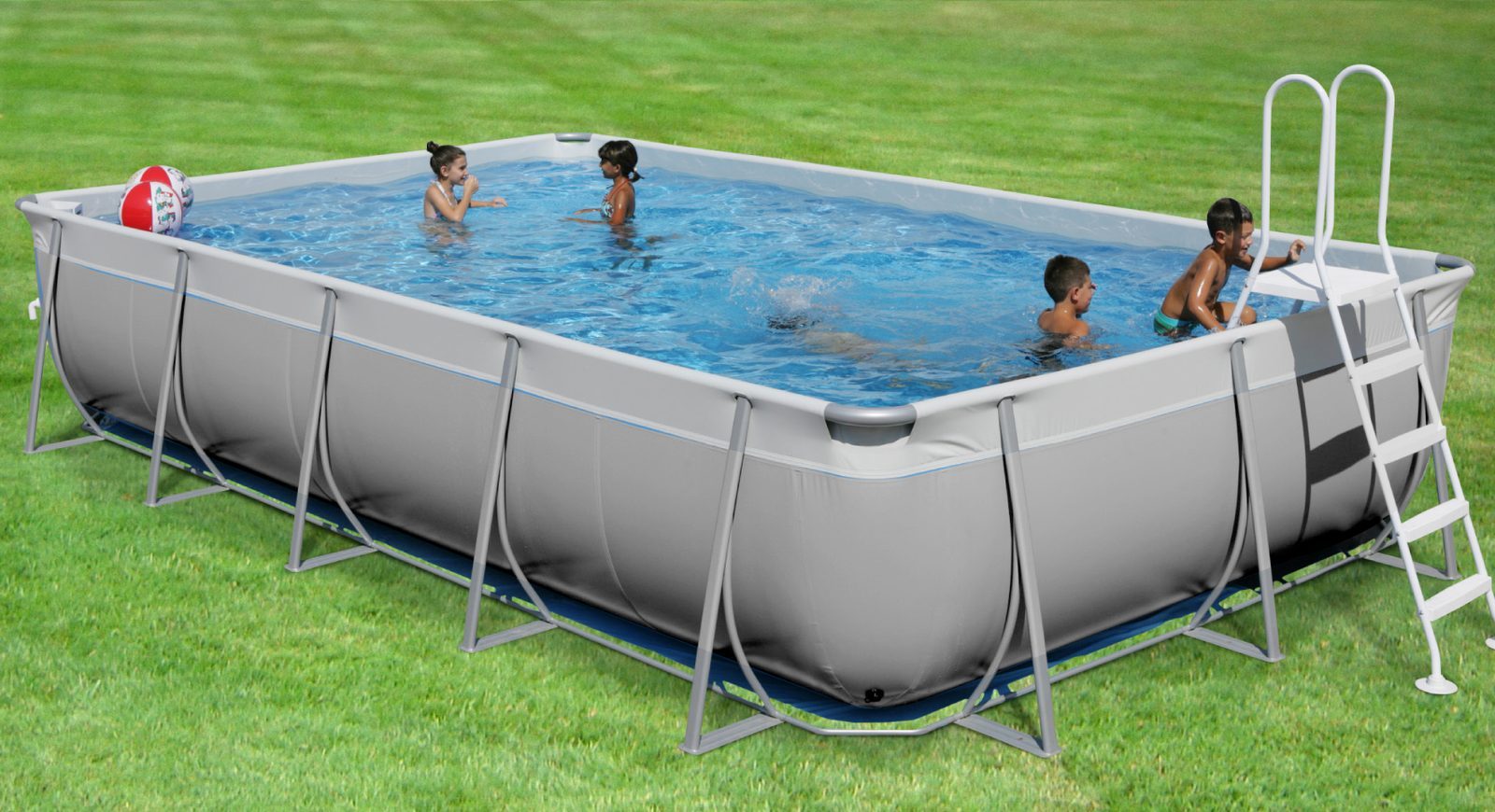 Grey Technypools above-ground pool and terrace